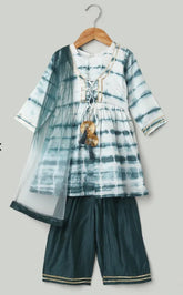 Hand Dyed Chanderi Silk Kurti Pant with Dupatta for Girls- Blue-BR23SU34BLB